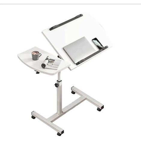 Ratstone Laptoptisch, medizinischer Betttisch, Rollschreibtisch mit Ablage, höhenverstellbarer Laptopständer, neigbarer mobiler Stehschreibtisch 60x40cm (Weiß)