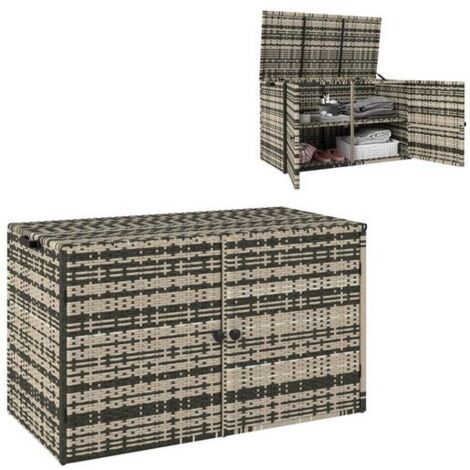 Rattan Auflagenbox 350L 2-Ebenne wetterfest Kissenbox mit Deckel Hebestangen Tragegriffe UV-beständig Gartenbox Aufbewahrungsbox Gartentruhe für Garten Terrasse Balkon 118x57x69 cm Mischgrau