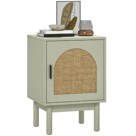 Rattan Bedside Table for Bedroom - Light Green