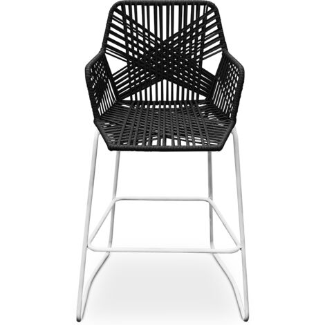 Rattan Boho Bali Design Stool - 75cm - Tale Black