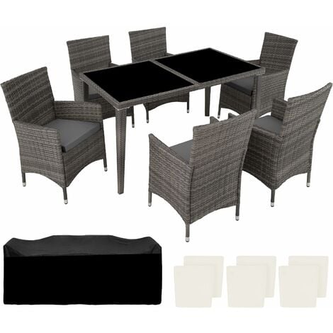 Rattan garden furniture set 6+1 aluminium - garden tables and chairs, garden furniture set, outdoor table and chairs - grey