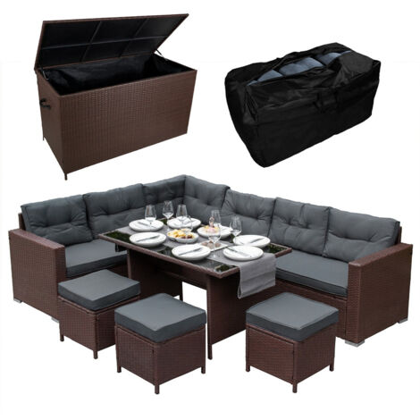 Rattan Corner Set & Storage Box - Brown