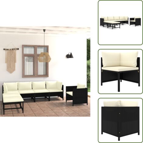 Rattan da giardino - vidaXL Set Divani da Giardino 7 pz con Cuscini in Polyrattan Nero - Seduta da giardino