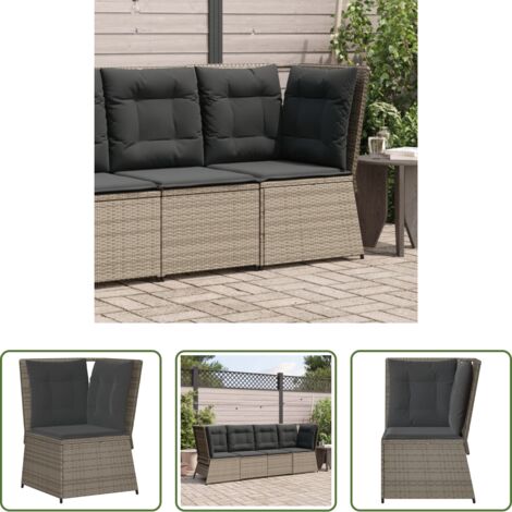 Rattan -  Divano Angolare da Giardino con Cuscini Grigio in Polyrattan