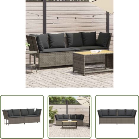 Rattan -  Divano da Giardino con Cuscini in Polyrattan Grigio