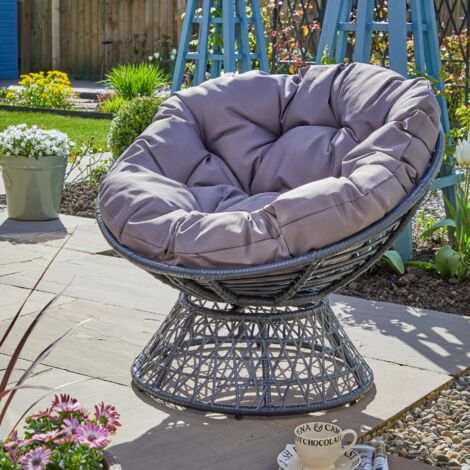 Rattan Egg Chair Garden Furniture Waterproof Cushion Indoor Outdoor Dark Grey