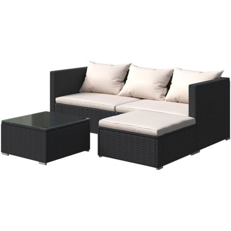 RATTANTREE Rattan Furniture Set Outdoor Sofa 4 Seats Garden Patio Furniture with Cushions Black