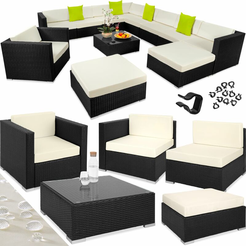 Rattan garden furniture lounge Las Vegas - garden sofa, garden corner sofa, rattan sofa - black