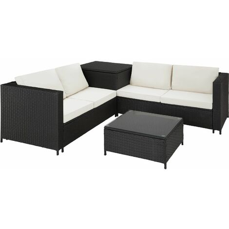 Rattan garden furniture lounge Siena - garden sofa, garden corner sofa, rattan sofa - black