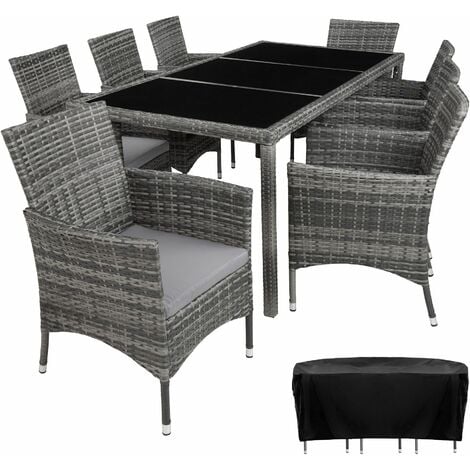 Rattan garden furniture set 8+1 Valencia with protective cover - garden tables and chairs, garden furniture set, outdoor table and chairs