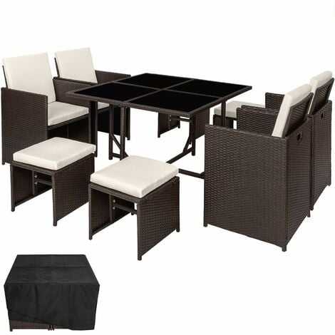 Rattan garden furniture set Bilbao 4+4+1 with protective cover - garden tables and chairs, garden furniture set, outdoor table and chairs