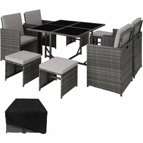 Rattan garden furniture set Bilbao 4+4+1 with protective cover - garden tables and chairs, garden furniture set, outdoor table and chairs
