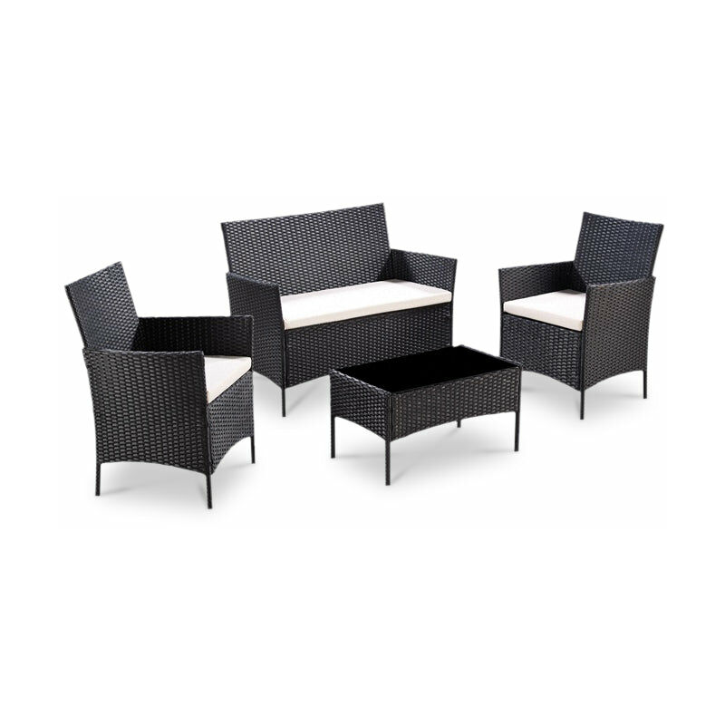 Rattan Garden Furniture Set Conservatory Patio Outdoor Table Chairs Sofa Cover, Black Plus Cover