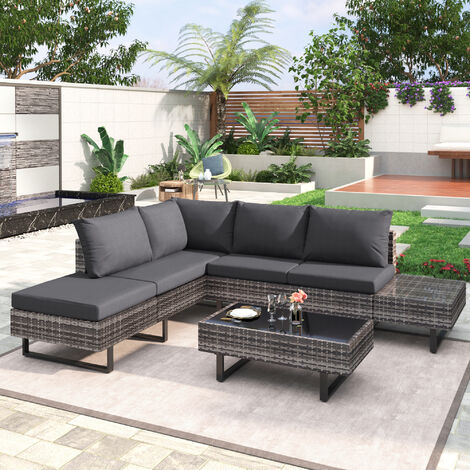 Rattan Garden Furniture Set Corner Lounge Outdoor Sofa Chair Patio Grey