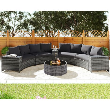Rattan Garden Furniture Set Fan-shaped Garden Lounge Set with Round Coffee Table Outdoor Rattan Sofa Set