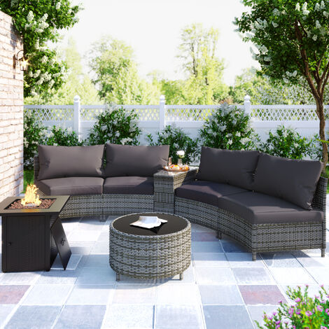 Black + Light Cushions Abreo Rattan Garden Corner Sofa And Table Patio Furniture Set