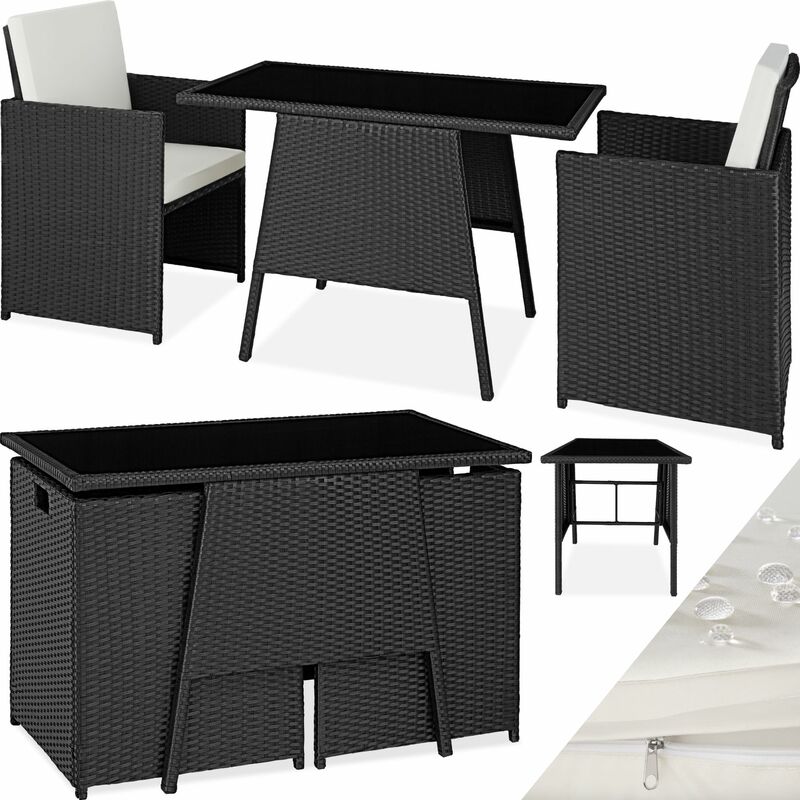 Rattan garden furniture set Lausanne - garden tables and chairs, garden furniture set, outdoor table and chairs - black