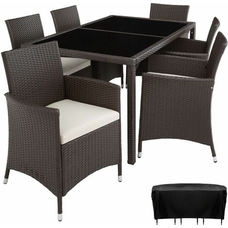 Rattan garden furniture set Lissabon 6+1 with protective cover - garden tables and chairs, garden furniture set, outdoor table and chairs