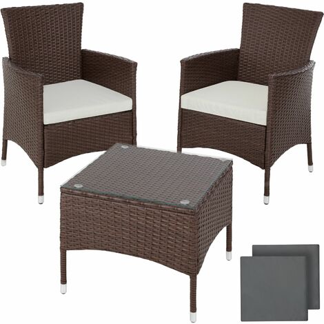 Rattan garden furniture set Lucerne - garden tables and chairs, garden furniture set, outdoor table and chairs - mixed brown - braun gemischt