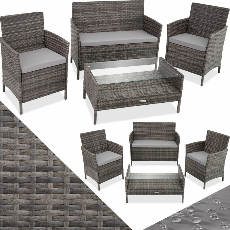 Tectake - Rattan garden furniture Set Madeira - garden tables and chairs, garden furniture set, outdoor table and chairs - grey