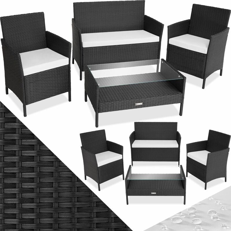 Tectake - Rattan garden furniture Set Madeira - garden tables and chairs, garden furniture set, outdoor table and chairs - black