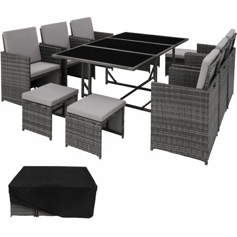 Rattan garden furniture set Malaga 6+4+1 with protective cover - garden tables and chairs, garden furniture set, outdoor table and chairs