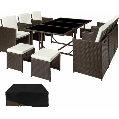 Rattan garden furniture set Malaga 6+4+1 with protective cover, variant 2 - garden tables and chairs, garden furniture set, outdoor table and chairs
