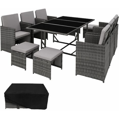 Rattan garden furniture set Malaga 6+4+1 with protective cover, variant 2 - garden tables and chairs, garden furniture set, outdoor table and chairs