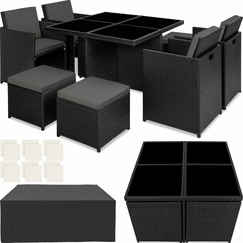 Rattan garden furniture set Manhattan with protective cover - garden tables and chairs, garden furniture set, outdoor table and chairs - black