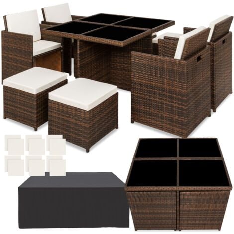 Rattan garden furniture set Manhattan with protective cover, variant 2 - garden tables and chairs, garden furniture set, outdoor table and chairs - black/brown - black/brown
