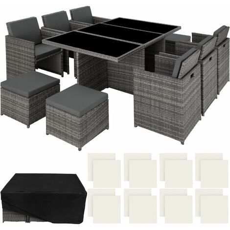Rattan garden furniture set New York with protective cover - garden tables and chairs, garden furniture set, outdoor table and chairs