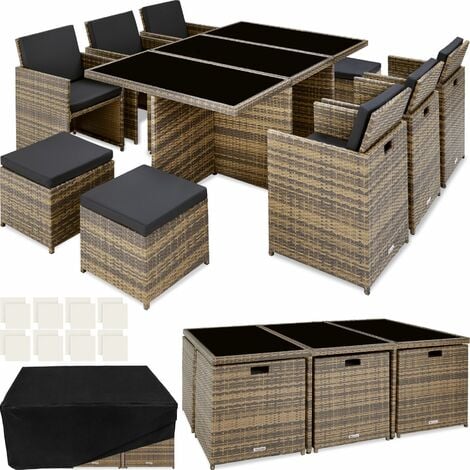 main image of "Rattan garden furniture set New York with protective cover, variant 2 - garden tables and chairs, garden furniture set, outdoor table and chairs"