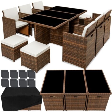 Rattan garden furniture set New York with protective cover, variant 2 - garden tables and chairs, garden furniture set, outdoor table and chairs - black/brown - schwarz/braun