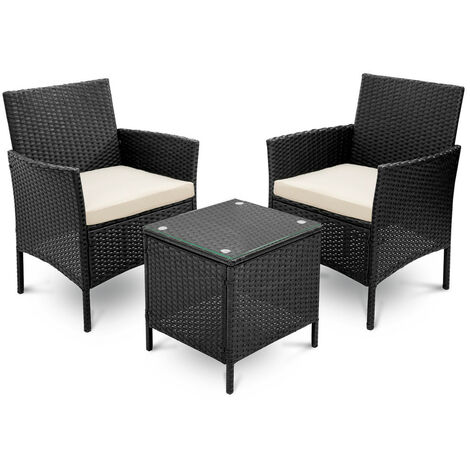 Rattan Garden Furniture Set of 3, Weatherproof Patio Dining Table Sofa Sets for Outdoor (Black)