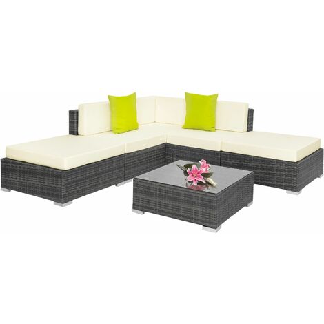 Rattan garden furniture set Paris - garden sofa, garden corner sofa, rattan sofa - grey