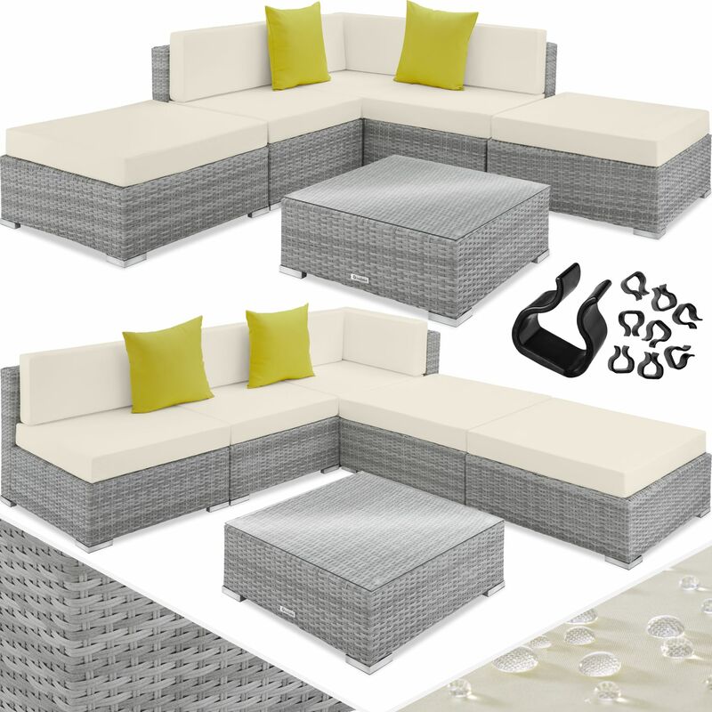 Rattan garden furniture set Paris - garden sofa, garden corner sofa, rattan sofa - light grey
