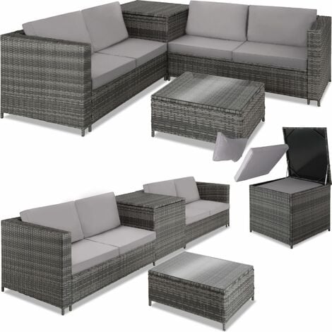 Rattan Garden Furniture Set Siena  4 seats, 1 Table, 1 Chest - garden sofa, garden corner sofa, rattan sofa - grey/light grey