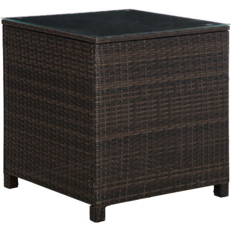 Rattan Garden Furniture Side Table Patio Frame Tempered Glass New - Brown