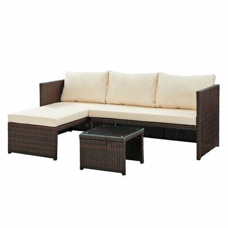 Rattan Garden Furniture Sofa Set Patio Outdoor Corner Lounge, Brown