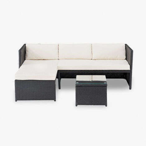 Rattan Garden Furniture Sofa Set Patio Outdoor Corner Lounge, Dark Grey