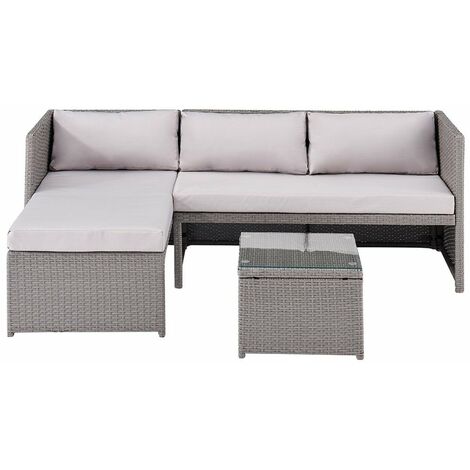 Rattan Garden Furniture Sofa Set Patio Outdoor Corner Lounge, Grey
