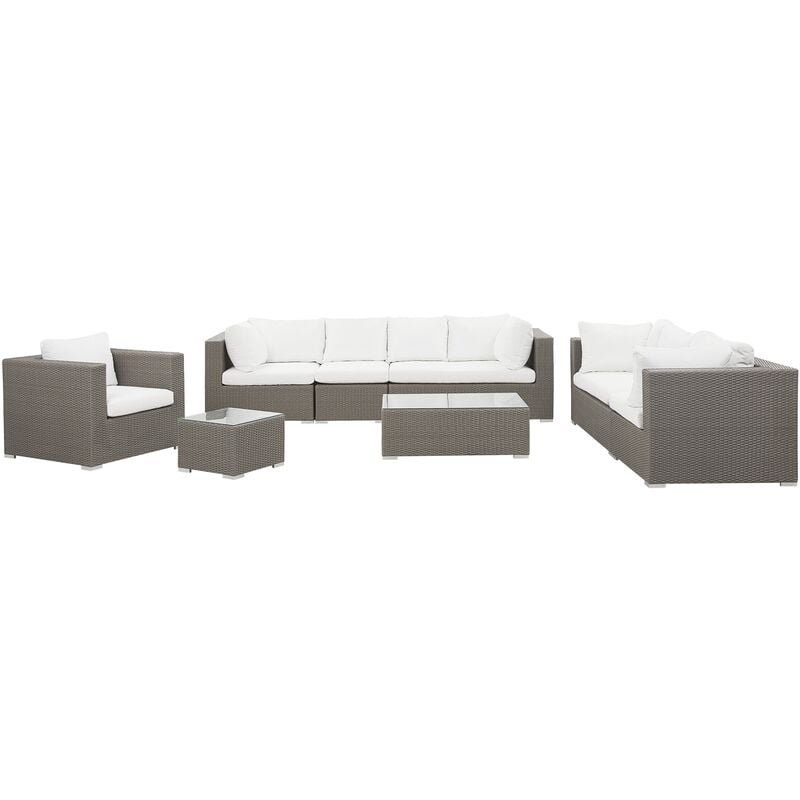 8 Seater Outdoor Lounging Set Faux Rattan with Cushions Taupe Maestro ii