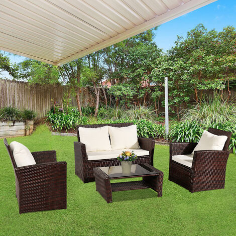 Rattan Garden Sofa Furniture Sets Patio Conservatory 4 Seaters Armchairs Table wish Cushion - Different colours