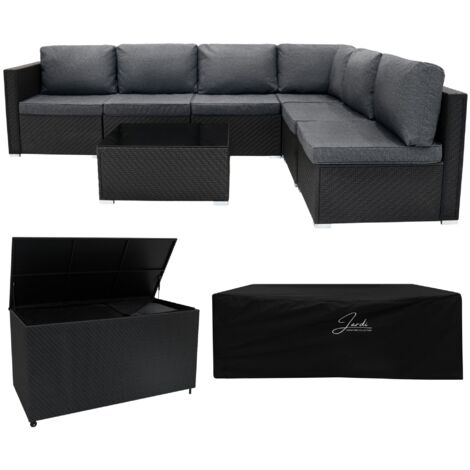 Rattan Gartenmöbel 7-teiliges Set Schwarz Sofa Tisch 996L Aufbewahrungsbox