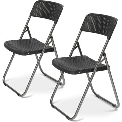 Rattan Gartenstuhl Klappbar, Campingstuhl Faltbar 200KG, Klappstuhl Gartenstühle Set Wasserdicht, Schwarz, 2 Stück