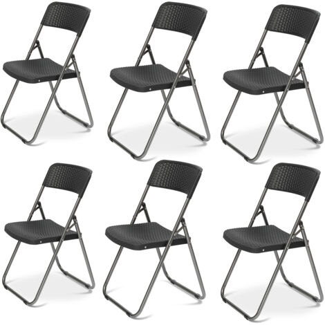 Rattan Gartenstuhl Klappbar, Campingstuhl Faltbar 200KG, Klappstuhl Gartenstühle Set Wasserdicht, Schwarz, 6 Stück