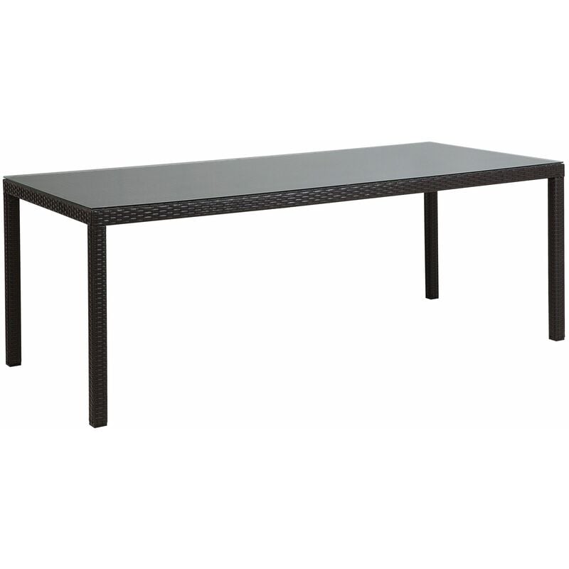Gartentisch dunkelbraun Polyrattan Aluminium Sicherheitsglas 220x100 cm Outdoor - Braun