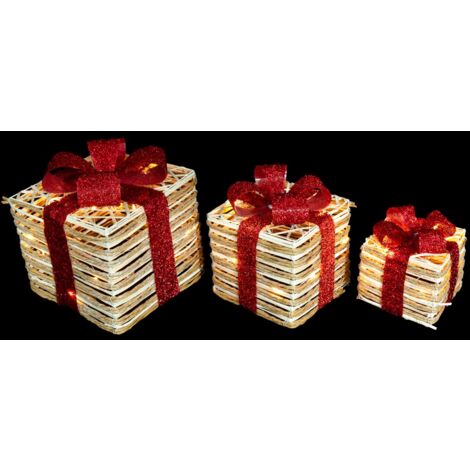 Rattan Gift Box Red Ribbon 20 LED