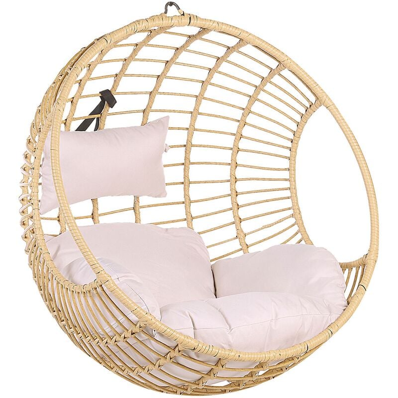 Boho Beige Rattan Hanging Chair without Stand Indoor-Outdoor Wicker Round Aspio