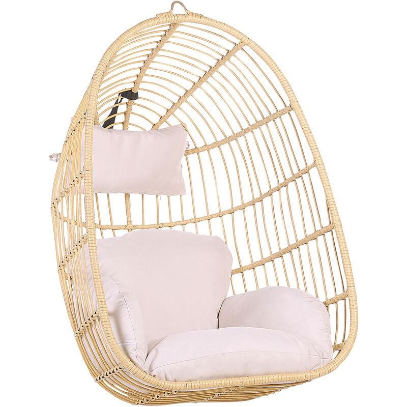 Boho Beige Hanging Chair without Stand Indoor-Outdoor Wicker Egg Shape Casoli